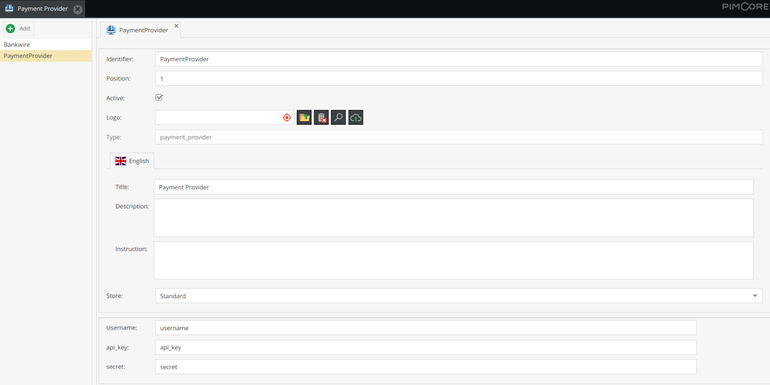 integrating a new payment provider into coreshop pimcore admin