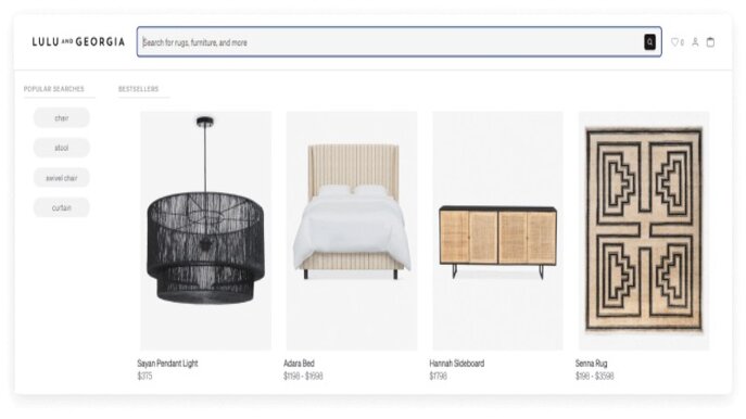luluandgeorgia search bar popular searches and  bestseller example