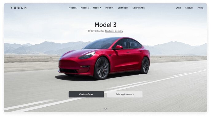 tesla above the fold example 