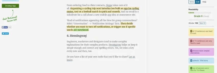 Hemingway writing tool