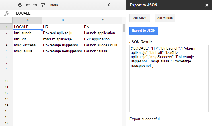 How to Export Key-Value column Pairs to JSON in Google applications