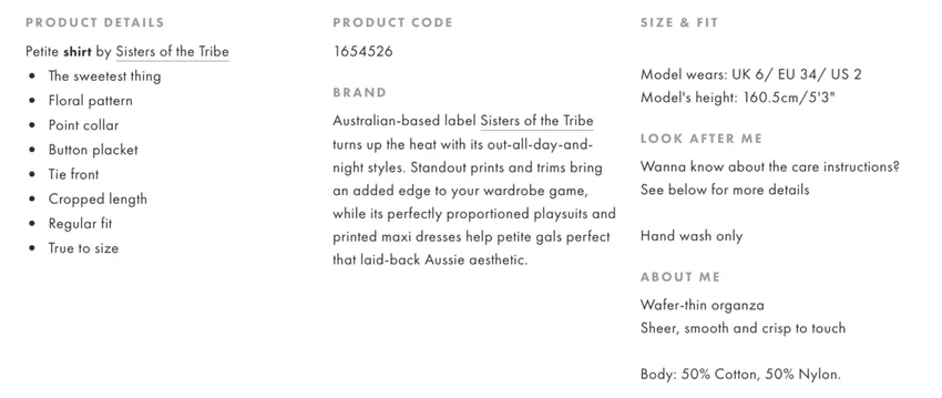 Product information in eCommerce