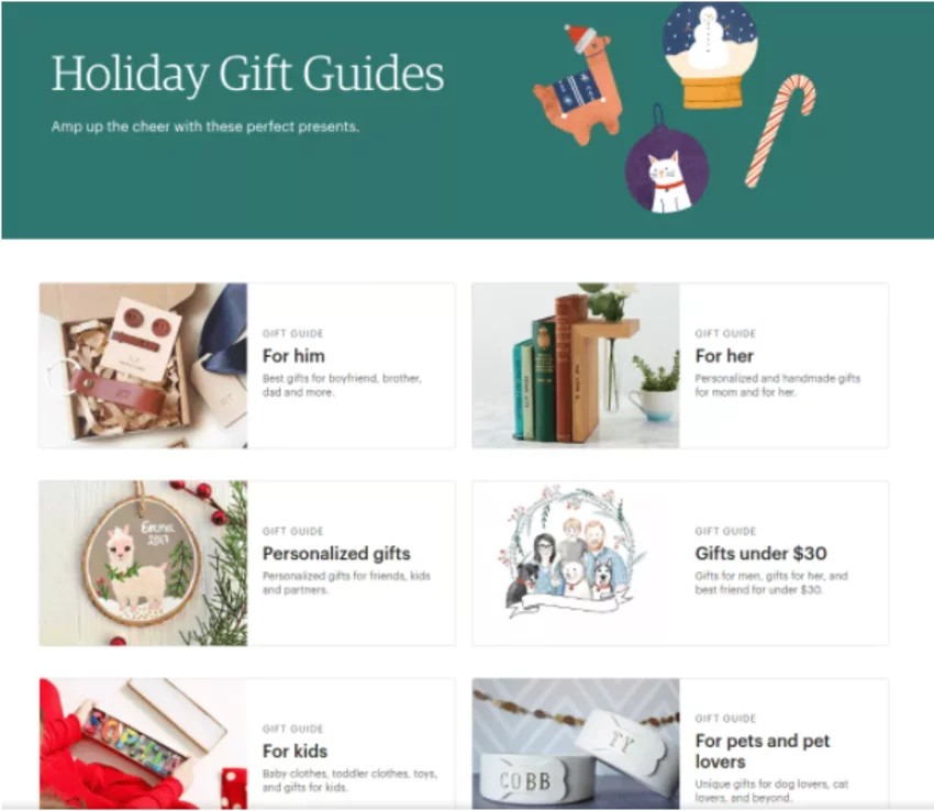 Example of holiday gift guide for Christmas eCommerce