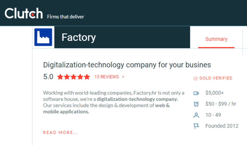 Factory received positive reviews on Clutch Factory received positive reviews on Clutch