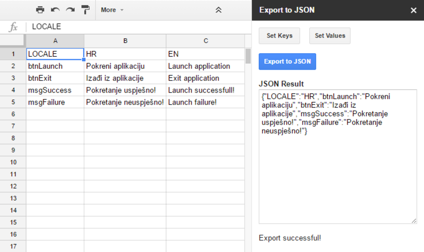 JSON export JSON export