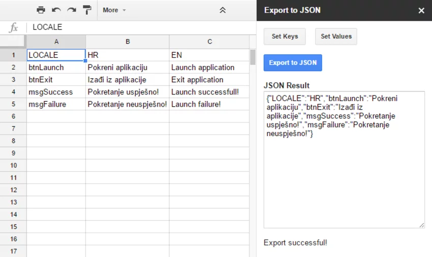 JSON export JSON export