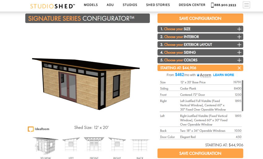 StudioShed 3D product configurator example