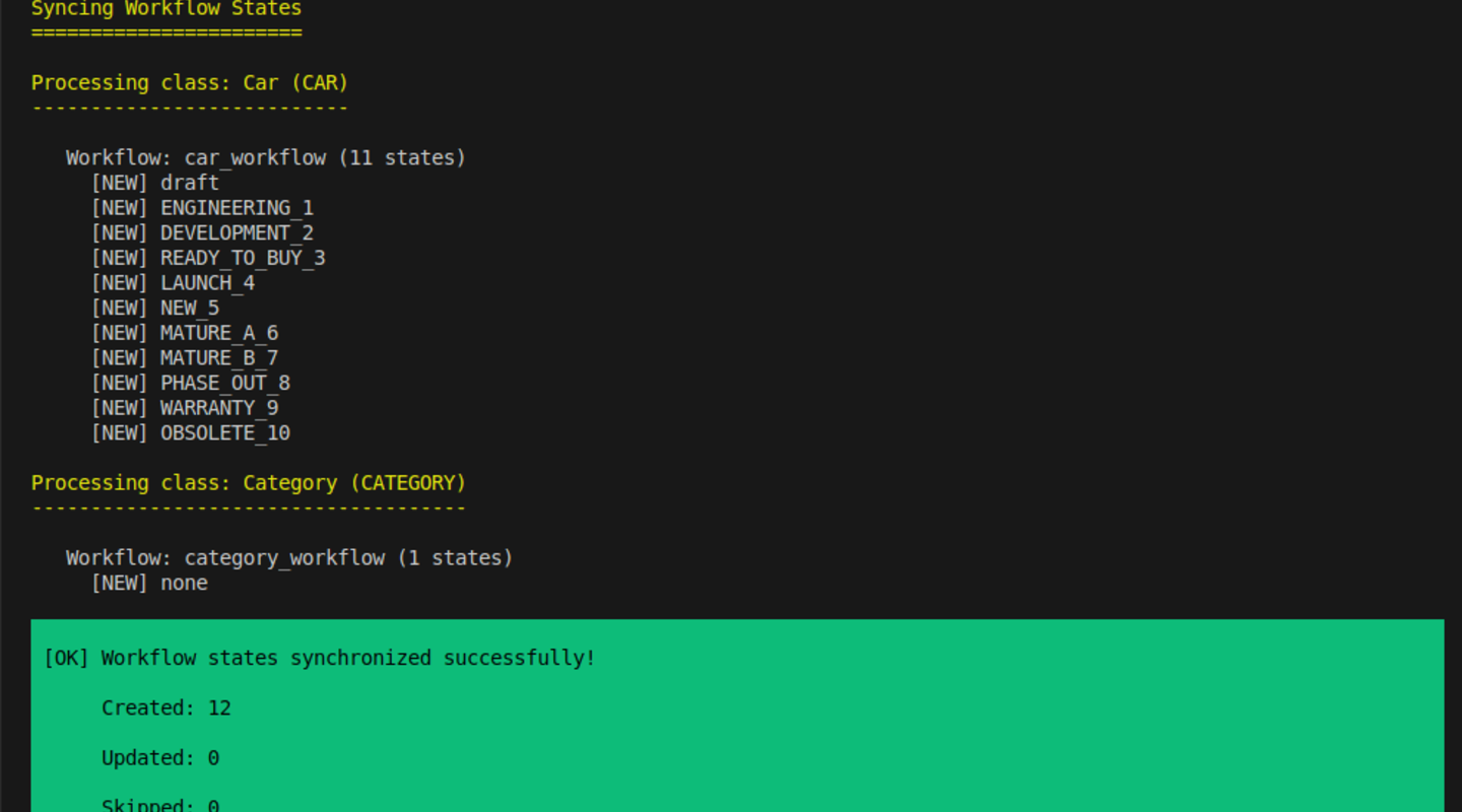 Console command syncing Pimcore workflow states to automatically create attribute permission entries.