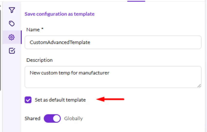 Save grid configuration as template dialog with option to set as default