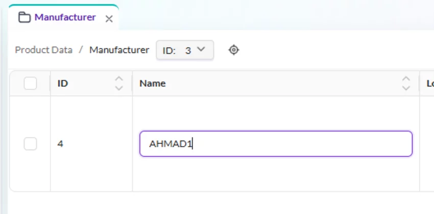 Inline editing of manufacturer name directly within grid cell