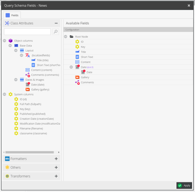 news query schema