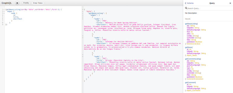 graphiql query news list