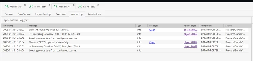 Monitoring with import log type