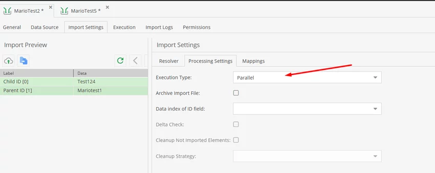 Datahub processing settings