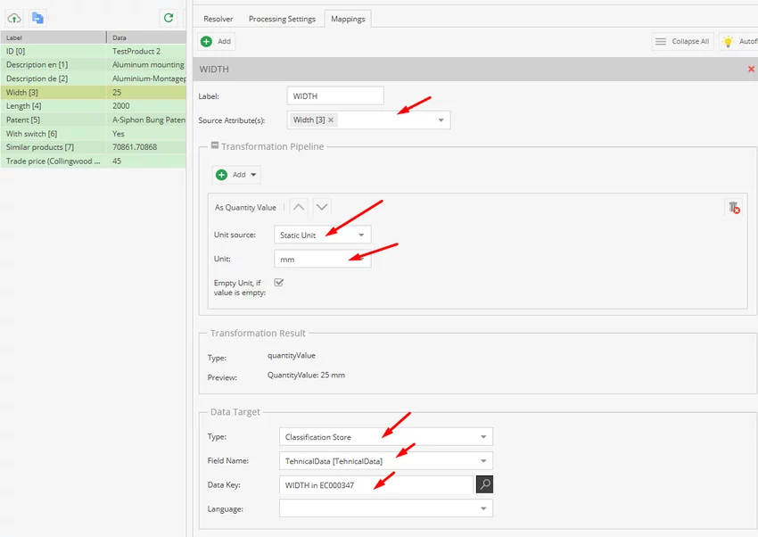 Quantity value transformation