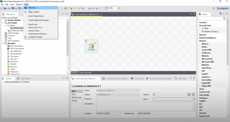 Talend Open Studio - administration panel screenshot