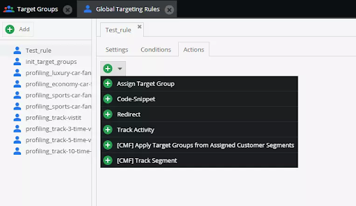 Defining actions for global targeting rules in Pimcore