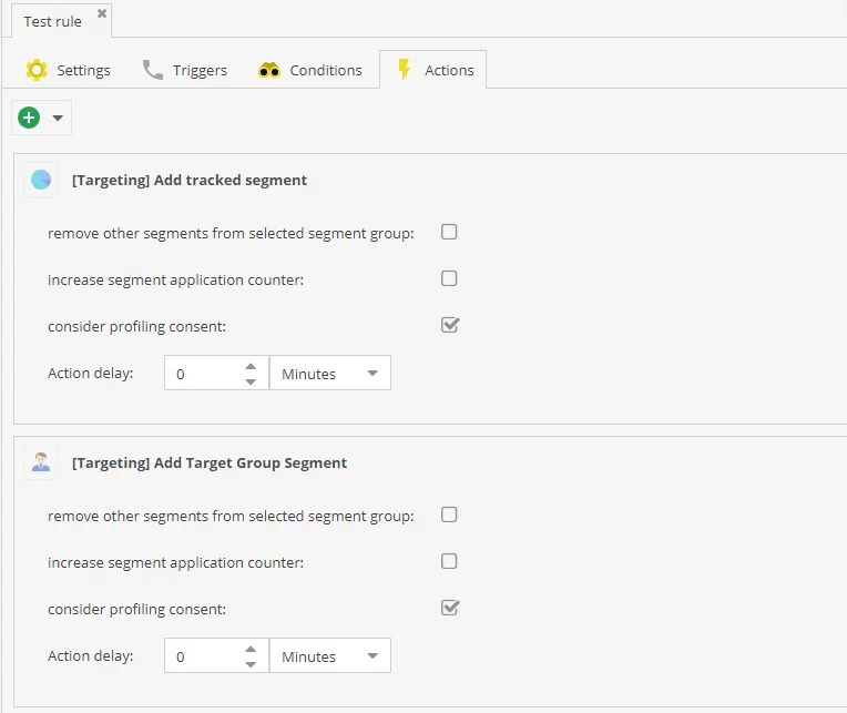 Defining actions in customer automation rules in Pimcore - customer segments