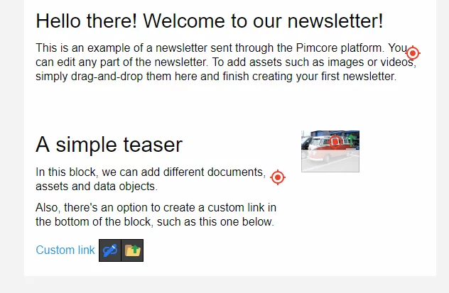 Email teaser block in Pimcore's email templating system