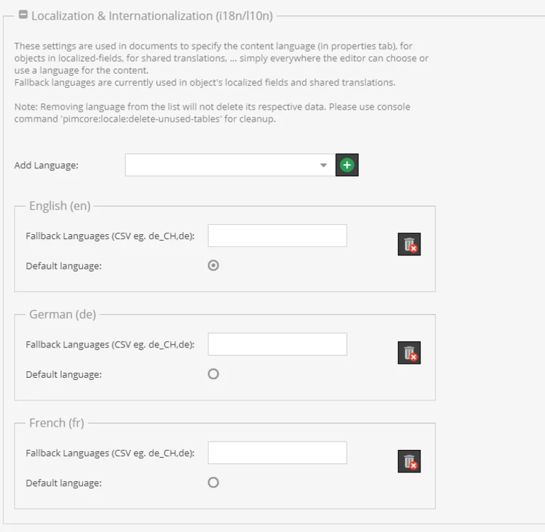 Localization and internalization option in Pimcore administration