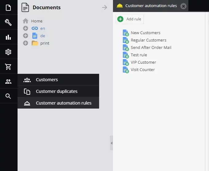 Opening customer automation rules in Pimcore