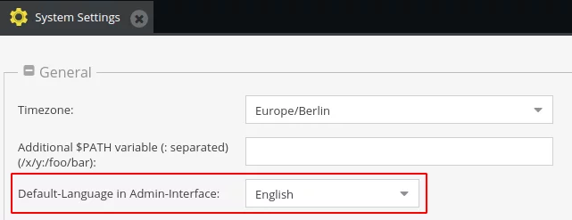 System settings tab in Pimcore administration