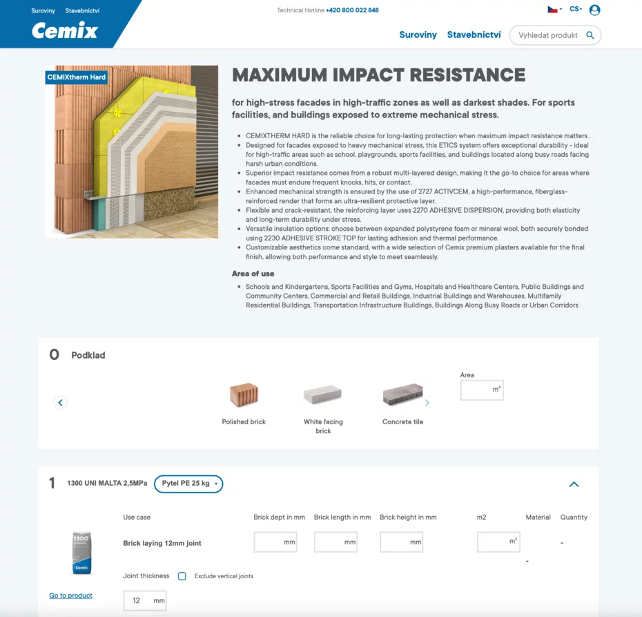Interface of solution configurator for Cemix