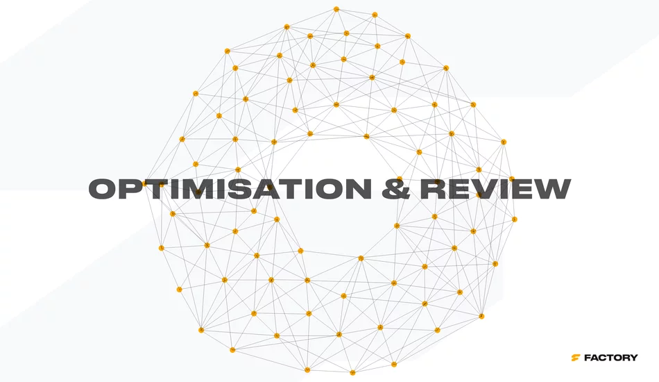 Circular network visual representing Pimcore optimisation, system review, and performance improvements.