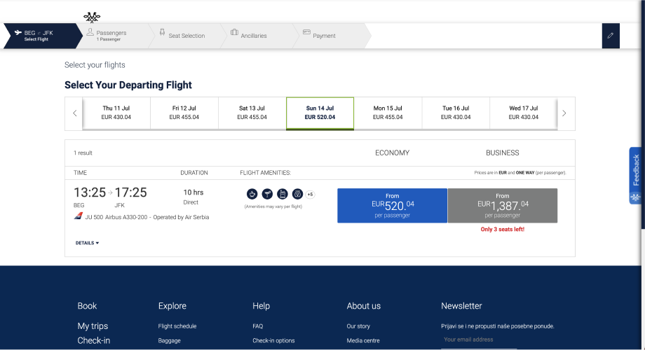 air serbia booking process