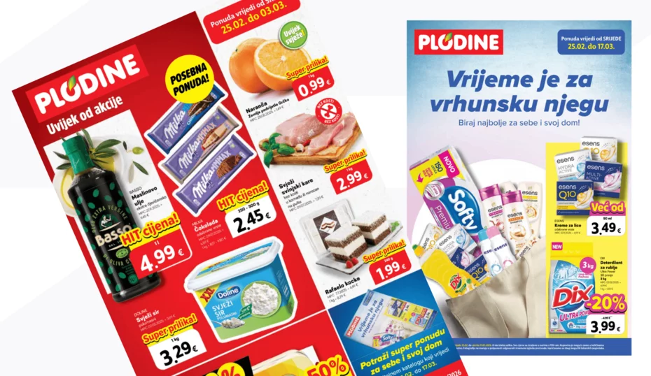 Product catalog layouts demonstrating consistent design and pricing across weekly promotions