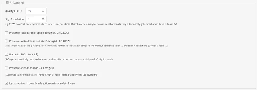 Downloading an asset as a thumbnail directly from Pimcore X admin panel